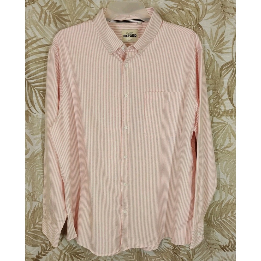 Mens Oxford Pink Striped Button Down Regular Fit Long Sleeve Shirt Size 2XL